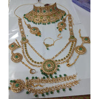 Neetu Art Gold Plated Green Stone And Kundan Bridal Jewellery Set for Women  - NABridal19