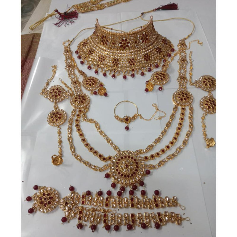 Neetu Art Gold Plated Maroon Stone And Kundan Bridal Jewellery Set for Women  - NABridal22