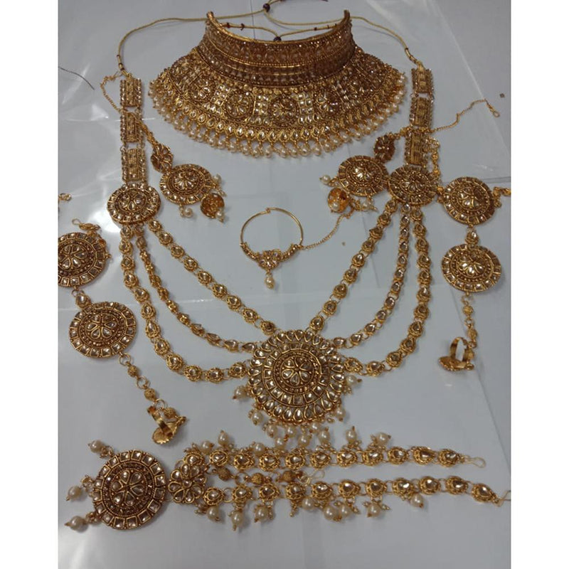 Neetu Art Gold Plated Brown Stone And Kundan Bridal Jewellery Set for Women  - NABridal25