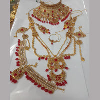 Neetu Art Gold Plated Red Stone And Kundan Bridal Jewellery Set for Women  - NABridal36