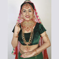 Neetu Art Gold Plated Red Stone And Kundan Bridal Jewellery Set for Women - NABridal39