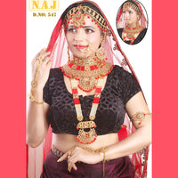 Neetu Art Gold Plated Red Stone And Kundan Bridal Jewellery Set for Women