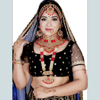 Neetu Art Gold Plated Red Stone And Kundan Bridal Jewellery Set for Women