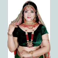 Neetu Art Gold Plated Red Stone And Kundan Bridal Jewellery Set for Women