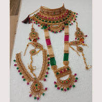 Neetu Art Gold Plated Pink & Green Stone And Kundan Bridal Jewellery Set for Women  - NABridal60