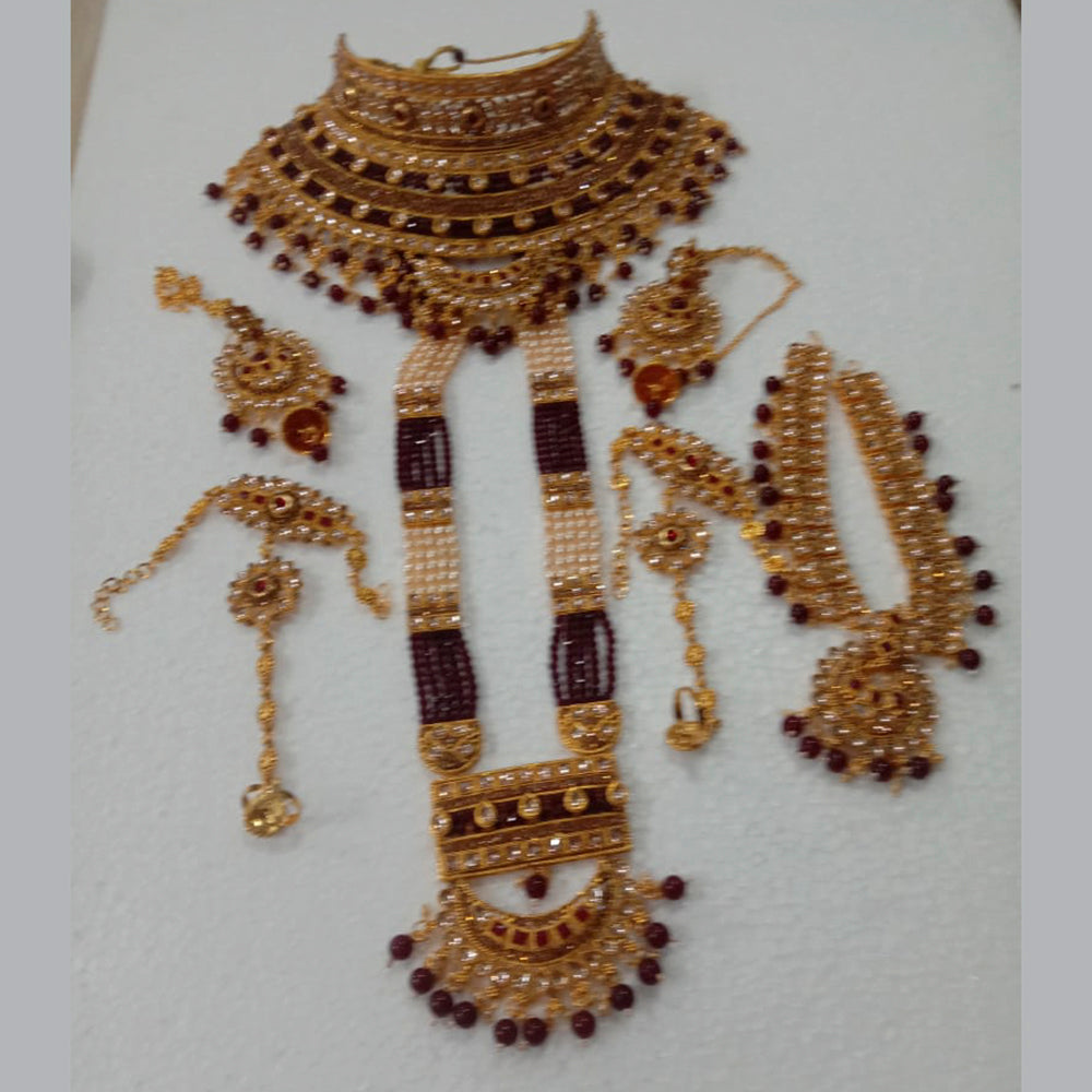 Neetu Art Gold Plated Maroon Stone And Kundan Bridal Jewellery Set for Women  - NABridal62