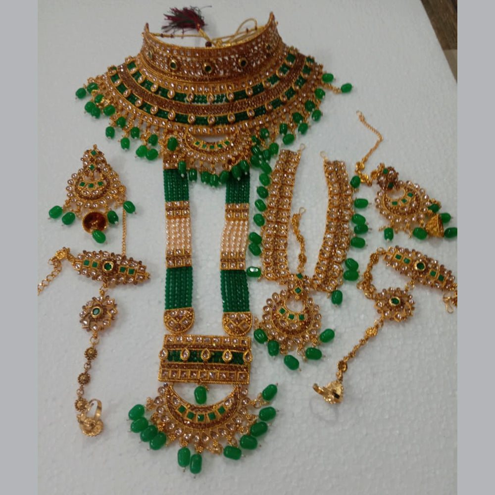 Neetu Art Gold Plated Green Stone And Kundan Bridal Jewellery Set for Women  - NABridal63