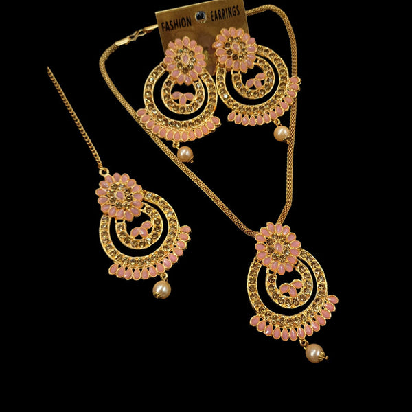 NAFJ Austrian Stone Gold Plated Pendant Set With Maangtikka