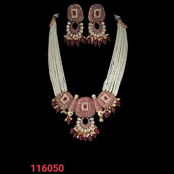 NAFJ Copper Meenakari & Kundan Stone & Beads Long Necklace Set