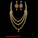 NAFJ Copper Kundan Stone & Beads Long Haram Necklace Set