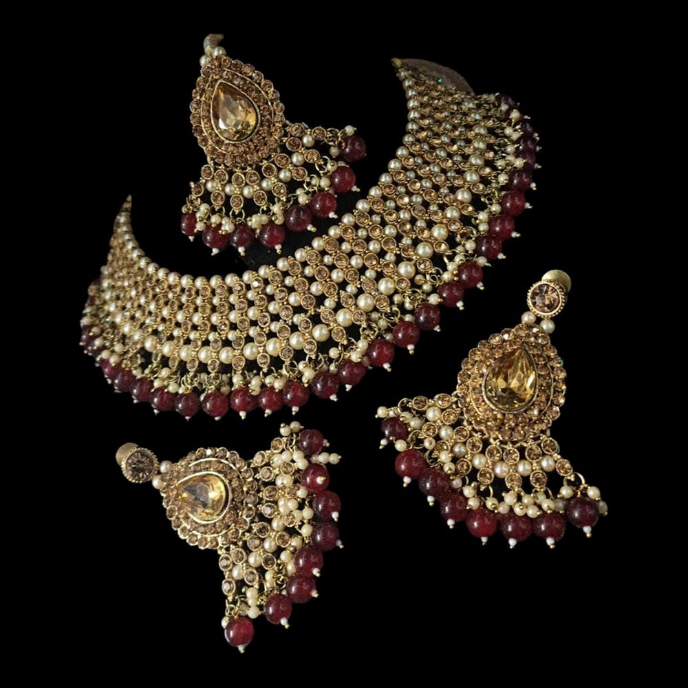NAFJ Gold Plated Austrian Stone Choker Necklace Set