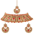 Neetu Art Gold Plated Austrian Stone Choker Necklace Set With Maangtikka