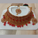 Neetu Art Gold Plated Kundan Stone & Beads Choker Necklace Set With Maangtikka