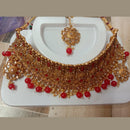 Neetu Art Gold Plated Kundan Stone & Beads Choker Necklace Set With Maangtikka