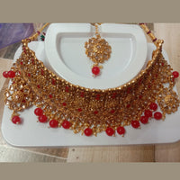 Neetu Art Gold Plated Kundan Stone & Beads Choker Necklace Set With Maangtikka