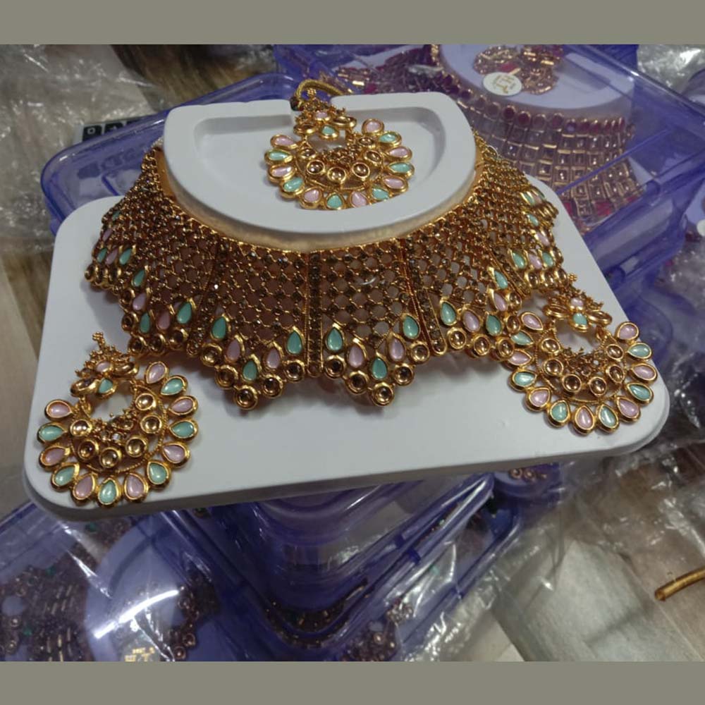 Neetu Art Gold Plated Kundan Stone Choker Necklace Set With Maang tikka