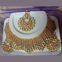 Neetu Art Gold Plated Austrian Stone Choker Necklace Set With Maangtikka