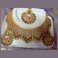 Neetu Art Gold Plated Austrian Stone Choker Necklace Set With Maangtikka