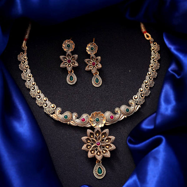 AV Universal Matte Gold Plated Fancy Necklace Set For Women & Girl