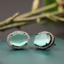 Nipura Antique Sea Green Zircon Stud Earrings