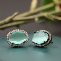 Nipura Antique Sea Green Zircon Stud Earrings