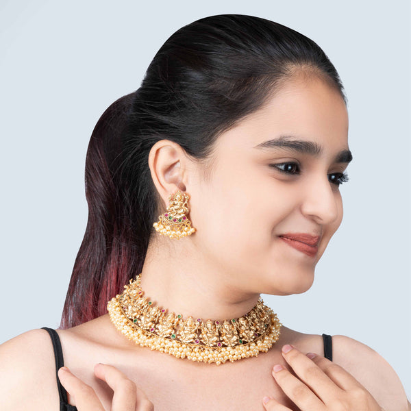 Nipura Golden Shree Ganesh Pearl Necklace set