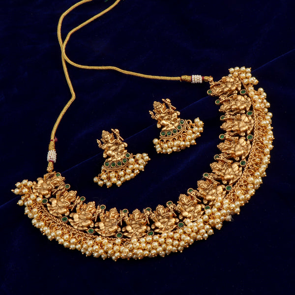 Nipura Green Shree Ganesh Pearl Necklace set