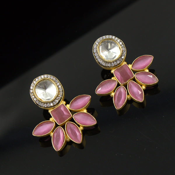 Nipura Ethnic Pink flowers Kundan Stud Earrings