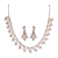 Kord Store Rose Gold Plated Handcrafted Zircon Stone Studded Floral Necklace Set for Women
