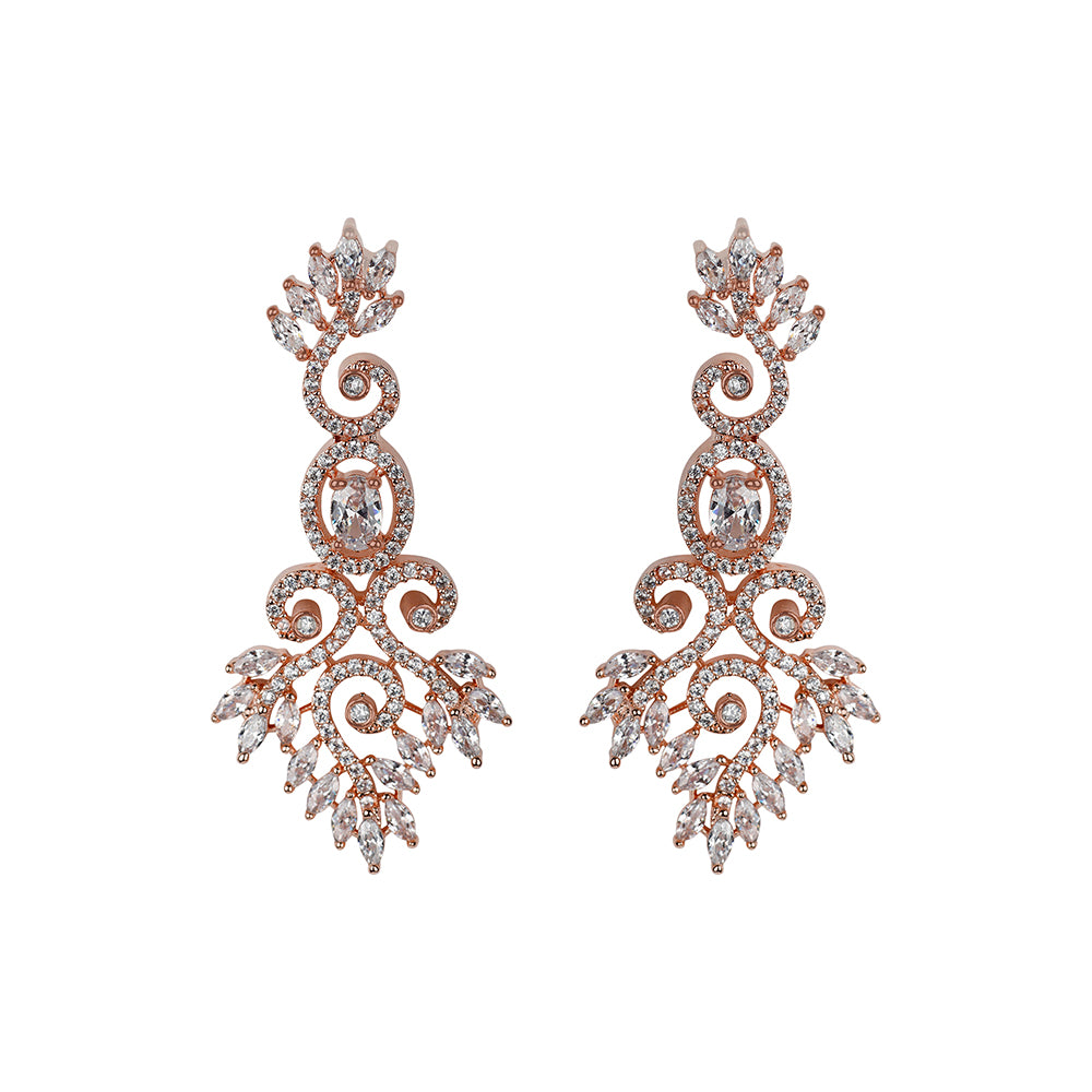 Kord Store Rose Gold Plated Handcrafted Zircon Stone Studded Floral Necklace Set for Women