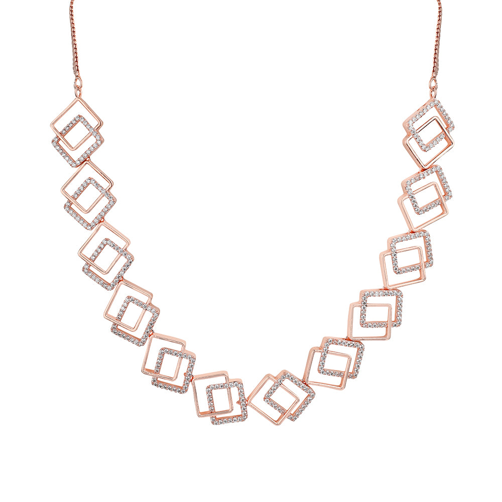 Kord Store Sporty Look American Diamond Rose Gold Plated Necklace Set For Women