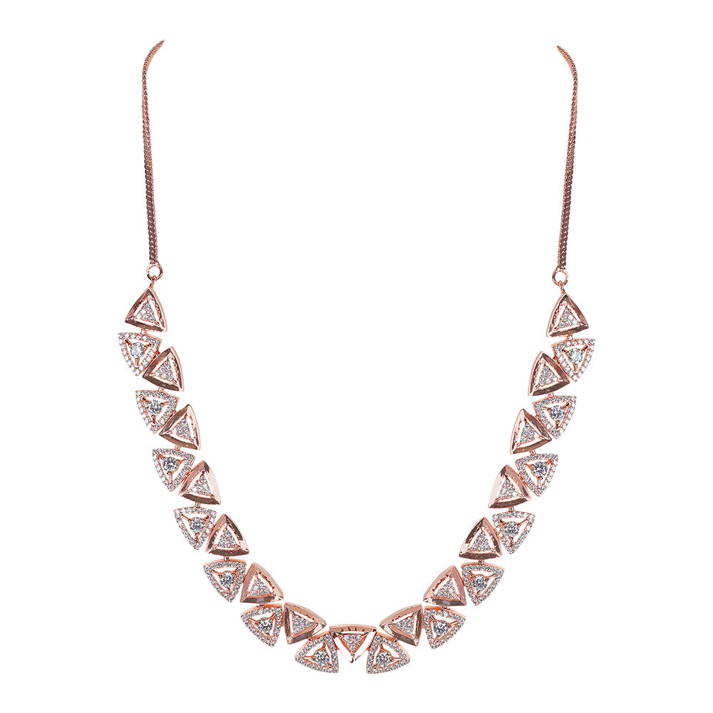 Kord Store Rose Gold Plated Fascinating CZ Studded Floral Jewellery Set For Women