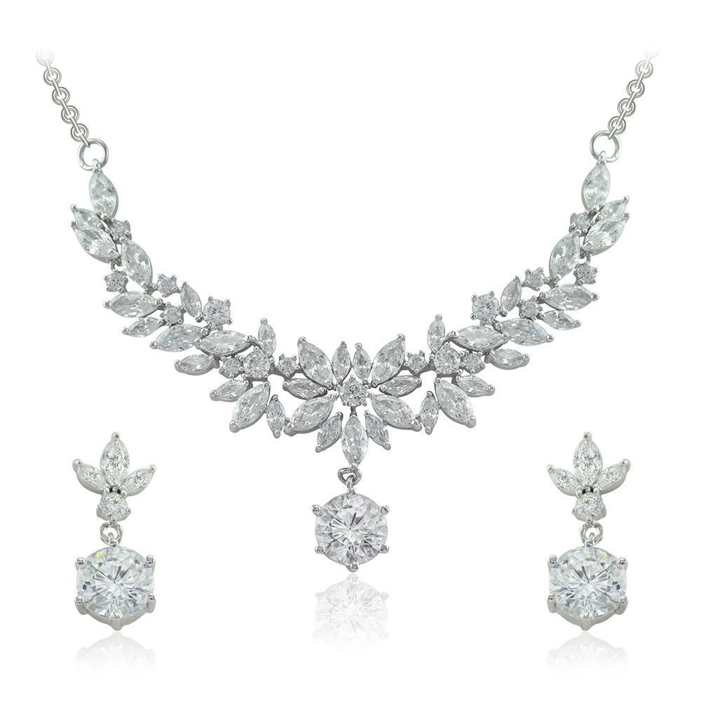 21 Nicole Jewellery Rhodium Plated Cubic Zirconia Necklace Set  - NL-226