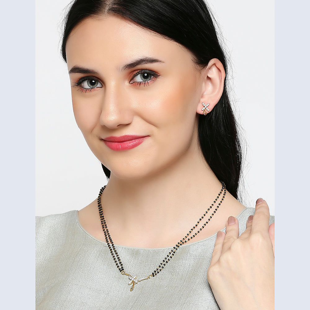 Mahi Ablazing Elegance Tanmaniya Chain Mangalsutra Set with Cubic Zirconia for Women (NL1101430G2)