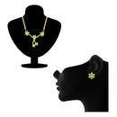 Mahi Monalisa Cats Eye Light Green Flower Gold Plated Necklace Set for Women