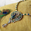 Mahi Crystal Pearl Blue Green Ethnic Peacock Pendant for Women