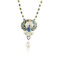 Mahi Crystal Pearl Blue Green Ethnic Peacock Pendant for Women