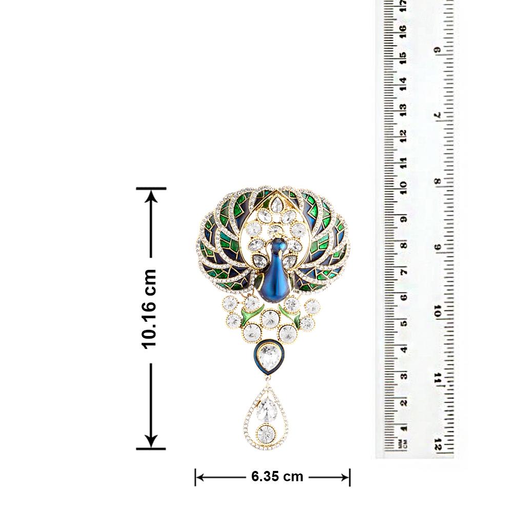 Mahi Crystal Pearl Blue Green Ethnic Peacock Pendant for Women