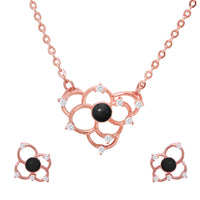 Mahi Rose Gold Black Cubic Zirconia Flower Pendant Set for Women (NL1103668ZBla)