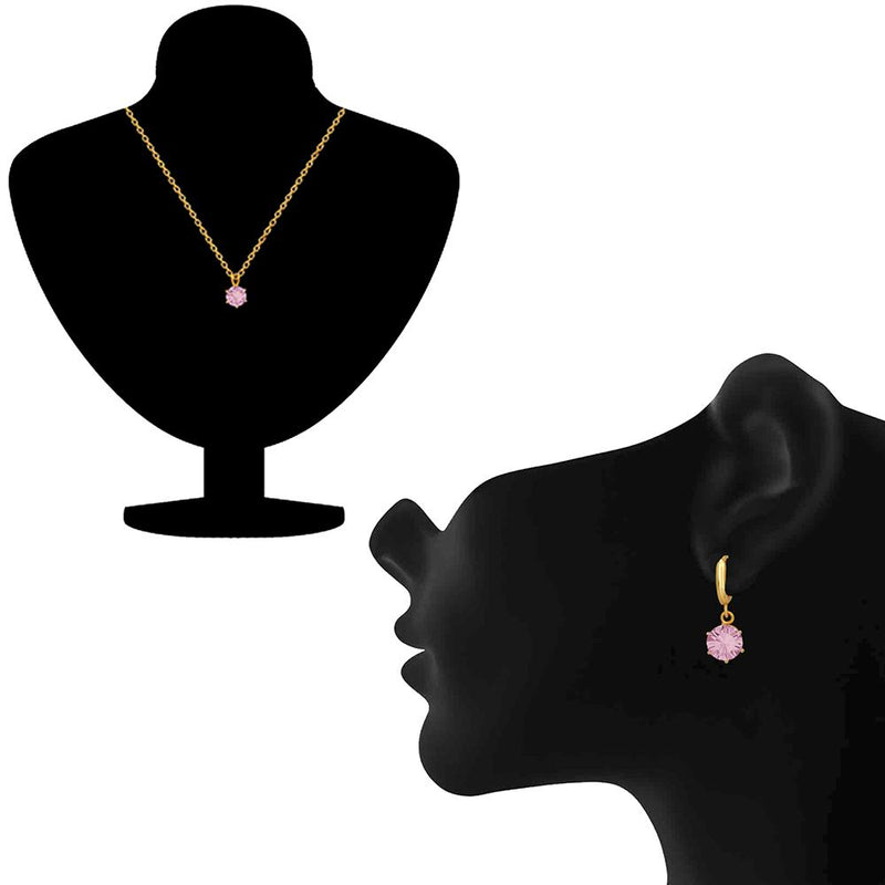 Mahi Solitaire Pink Round Crystal Pendant Set for Women (NL1103776GPin)