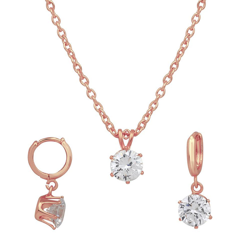 Mahi Rose Gold Plated Solitaire White Round Crystal Pendant Set for Women (NL1103777ZWhi)