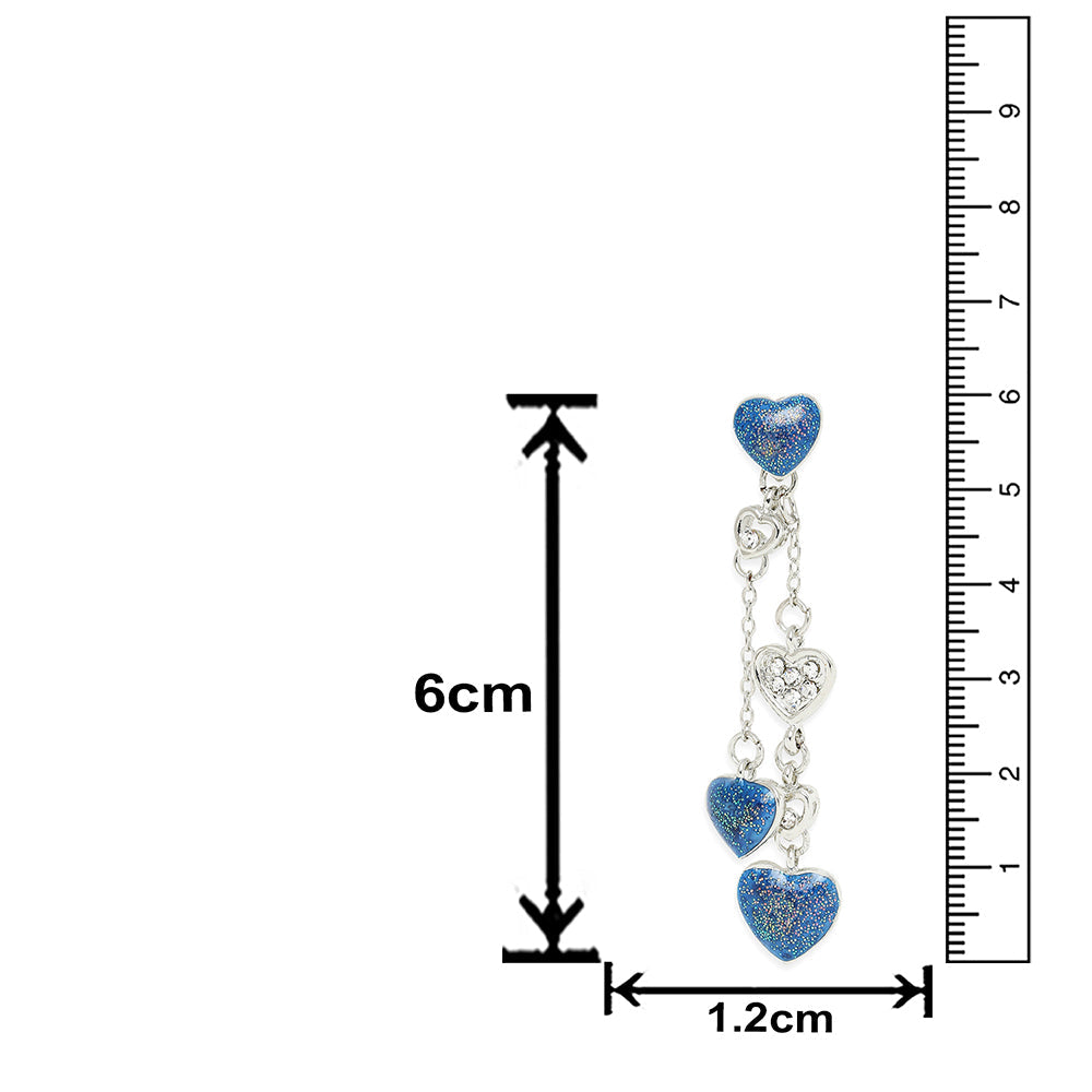 Mahi Rose Blue Heart Sparkels Crystal Layered Necklace with Dangler Earrings for Women (NL11037947RBlu)