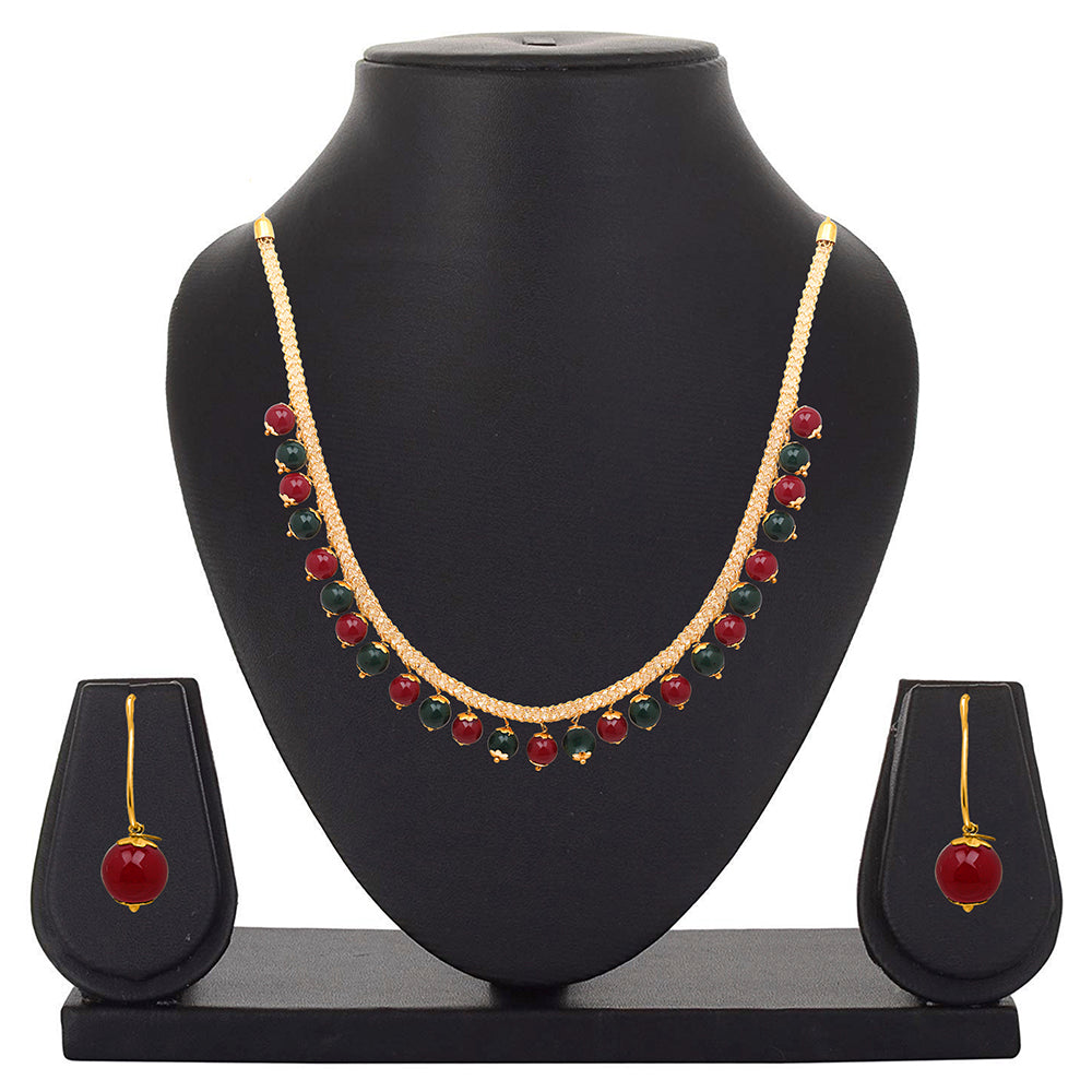 Mahi Mesmerising Necklace set with artificial beads for women (NL1103799GGreRed)