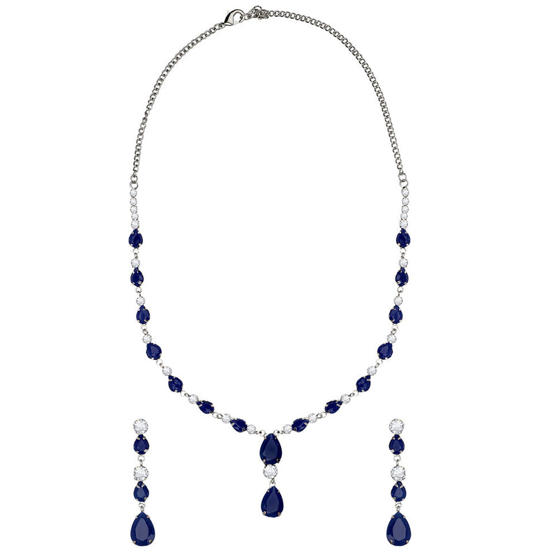 Mahi Rhodium Plated Cute & Delicate Dark Blue Crystals Necklace Set for Women (NL1103804RDBlu)