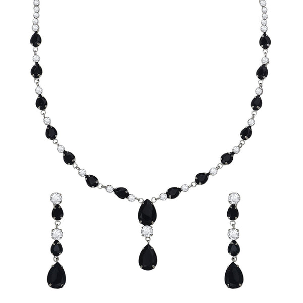 Mahi Rhodium Plated Cute & Delicate Black Crystals Necklace Set for Women (NL1103806RBla)
