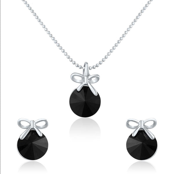Mahi Rhodium Plated Black Swarovski Crystal Pendant Set for Womens