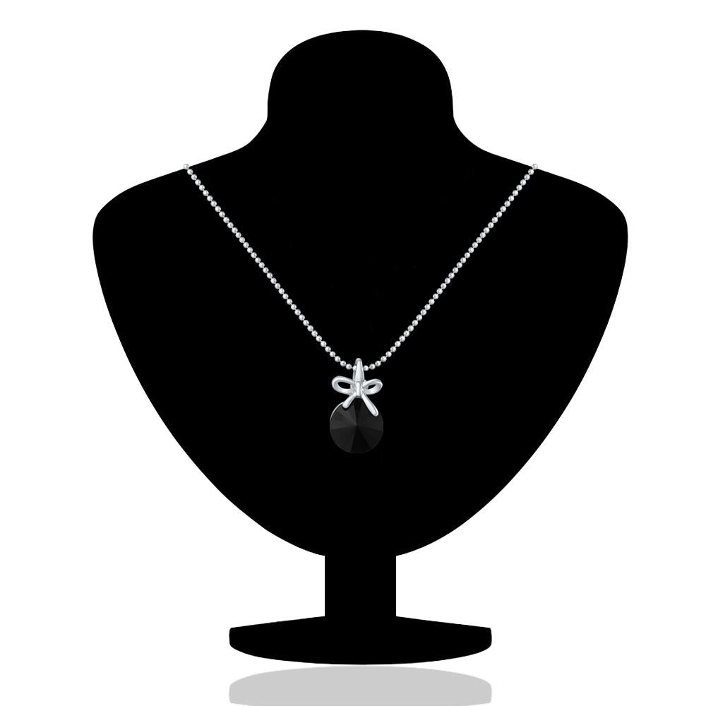 Mahi Rhodium Plated Black Swarovski Crystal Pendant Set for Womens