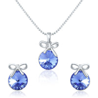 Mahi Rhodium Plated Blue Swarovski Crystal Pendant Set for Women Blue