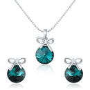 Mahi Rhodium Plated Blue Swarovski Crystal Pendant Set for Women Green