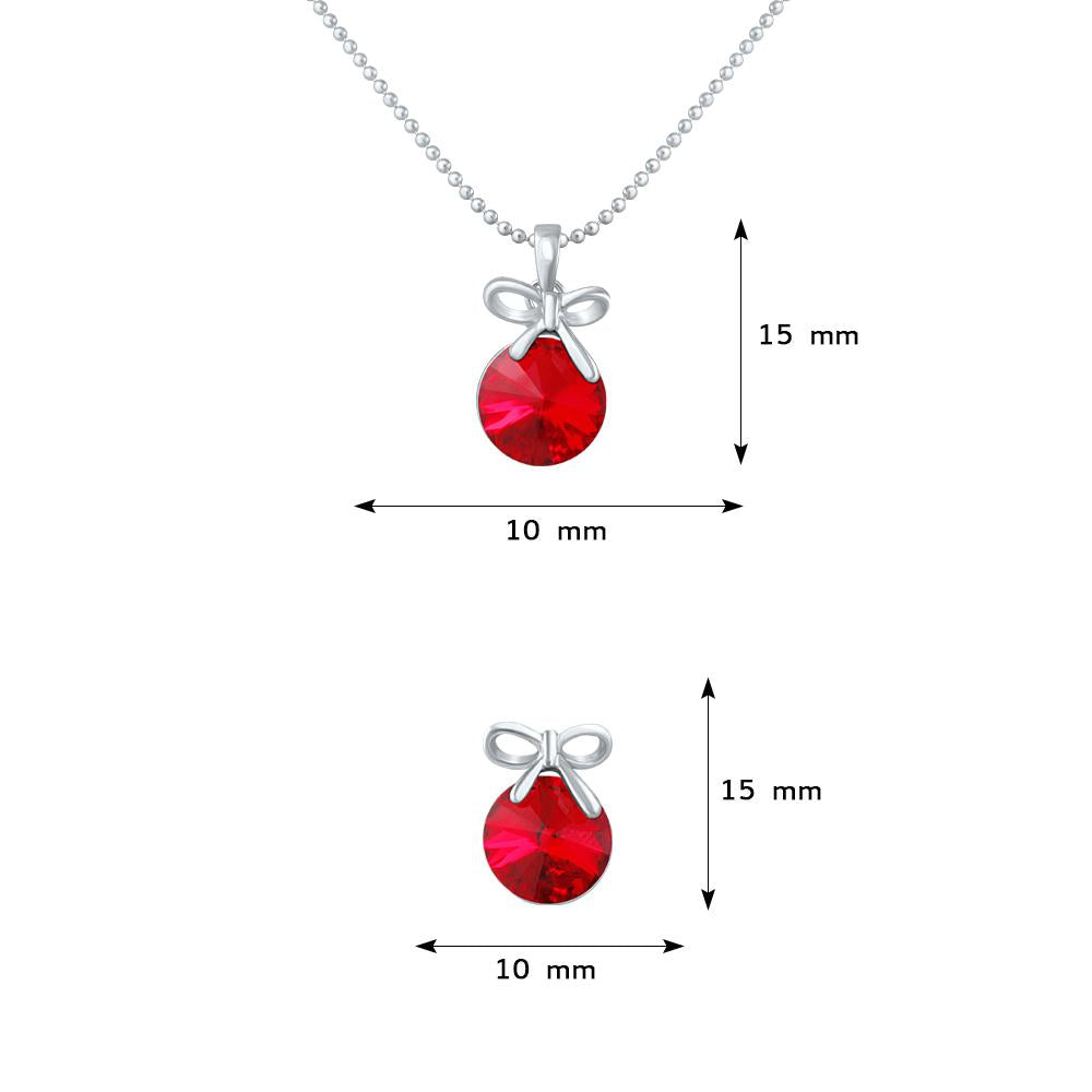 Mahi Rhodium Plated Red Swarovski Crystal Pendant Set for Women Green